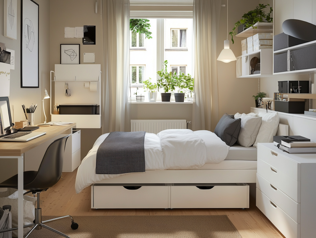 Efficient space management with smart storage solutions Smart storage solutions for small spaces with multi-purpose furniture and minimalist organization
