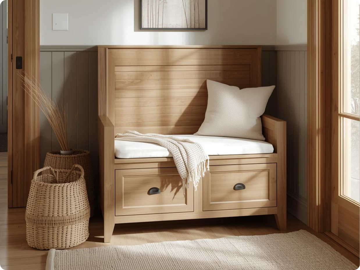 entryway storage ideas with a storage bench providing hidden compartments for small spaces