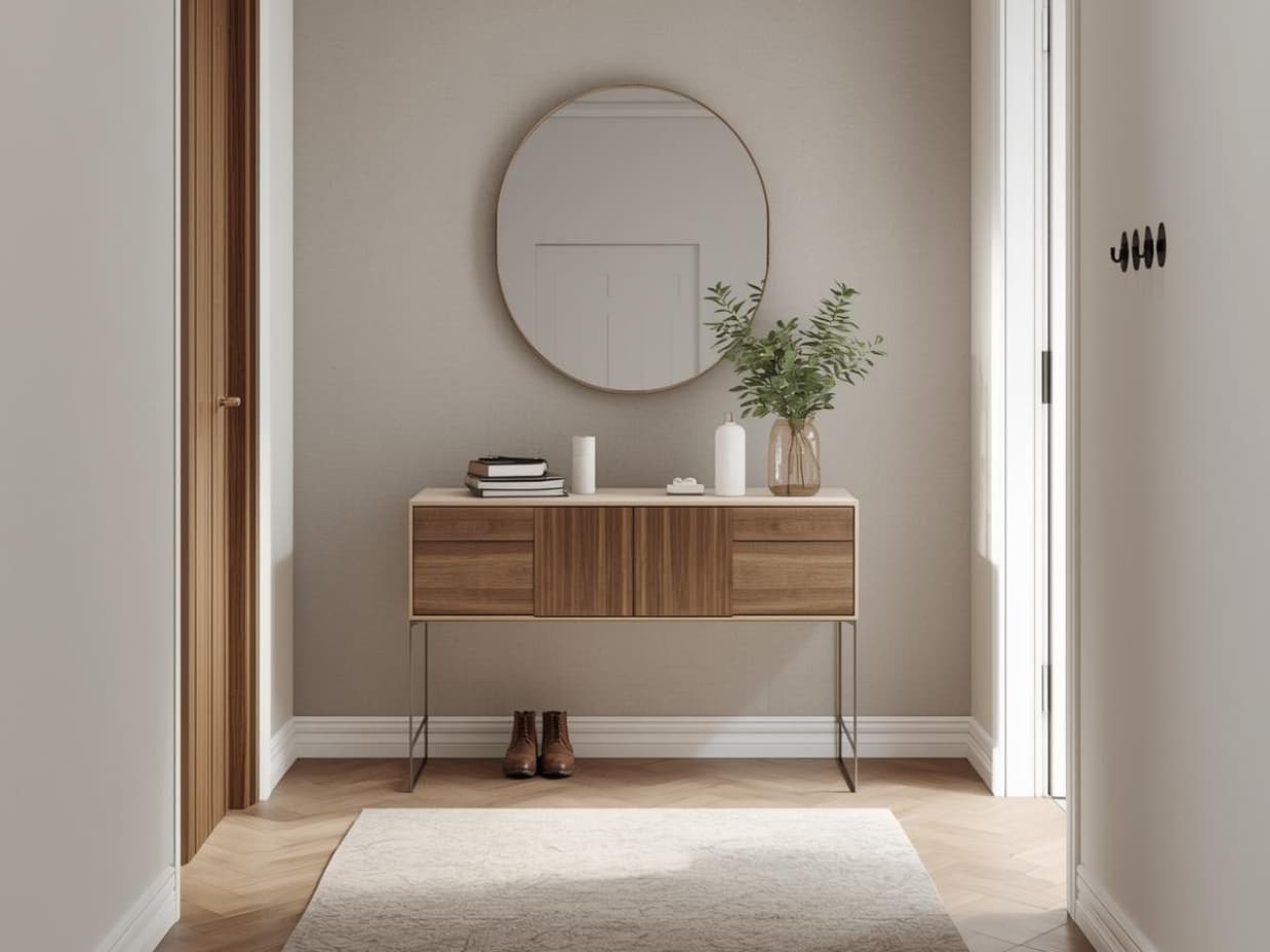 A simple entryway setup demonstrating clutter control in high-traffic zones for  Organization & Space-Saving Hacks.