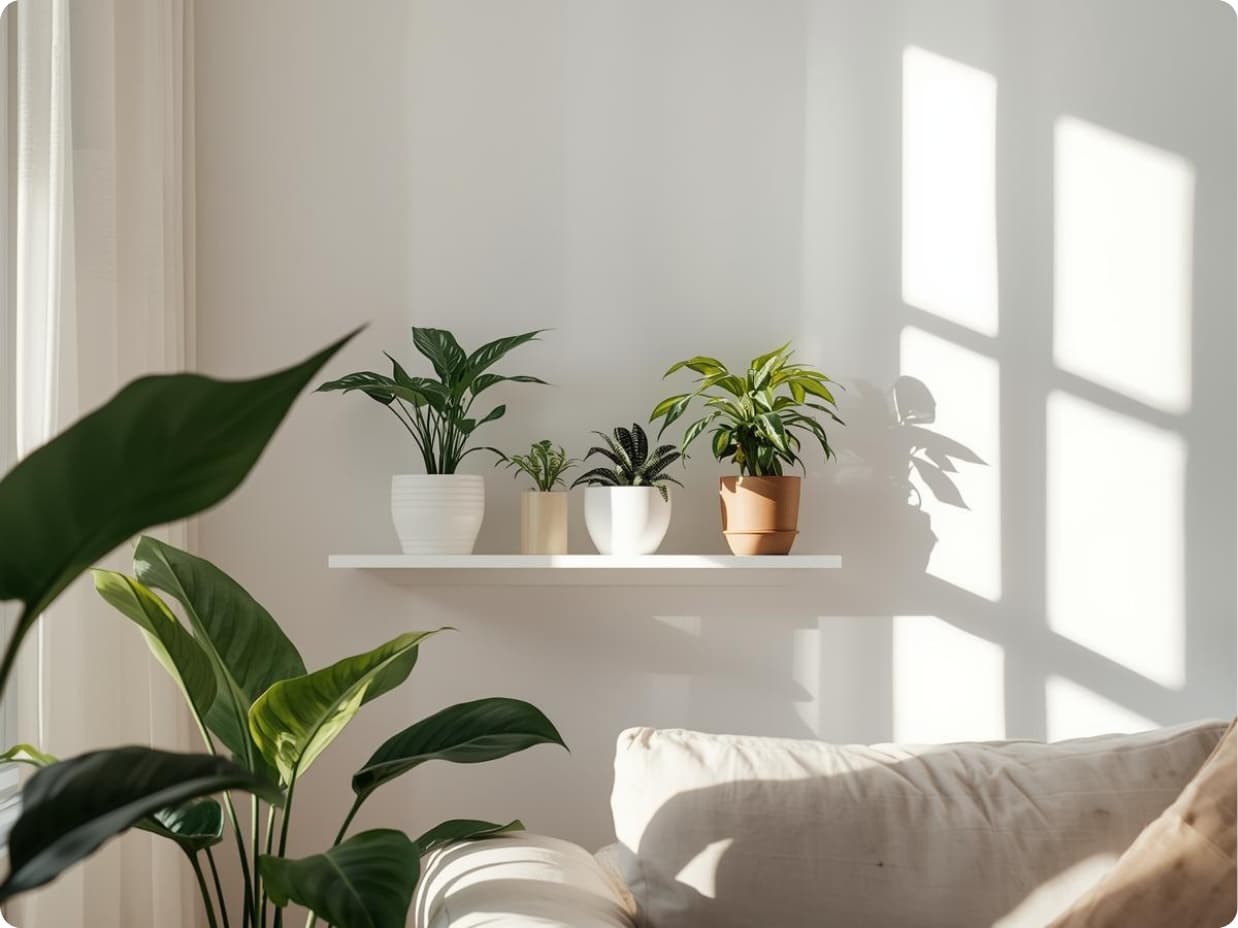 hero-indoor-plants-small-spaces indoor plants for small spaces arranged on shelf and windowsill